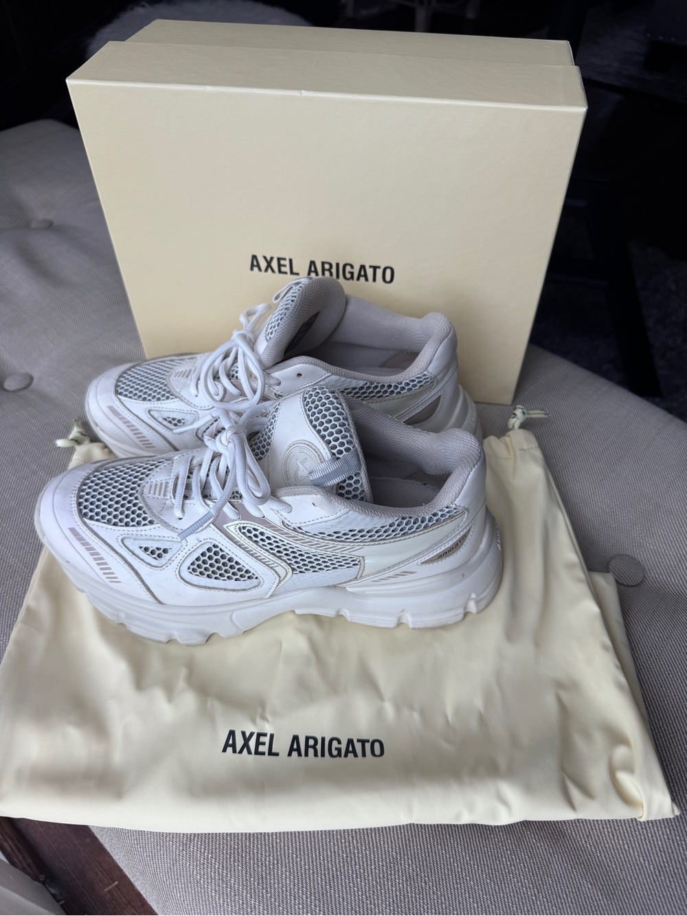 Axel Arigato White Mesh and Leather Runner Sneakers